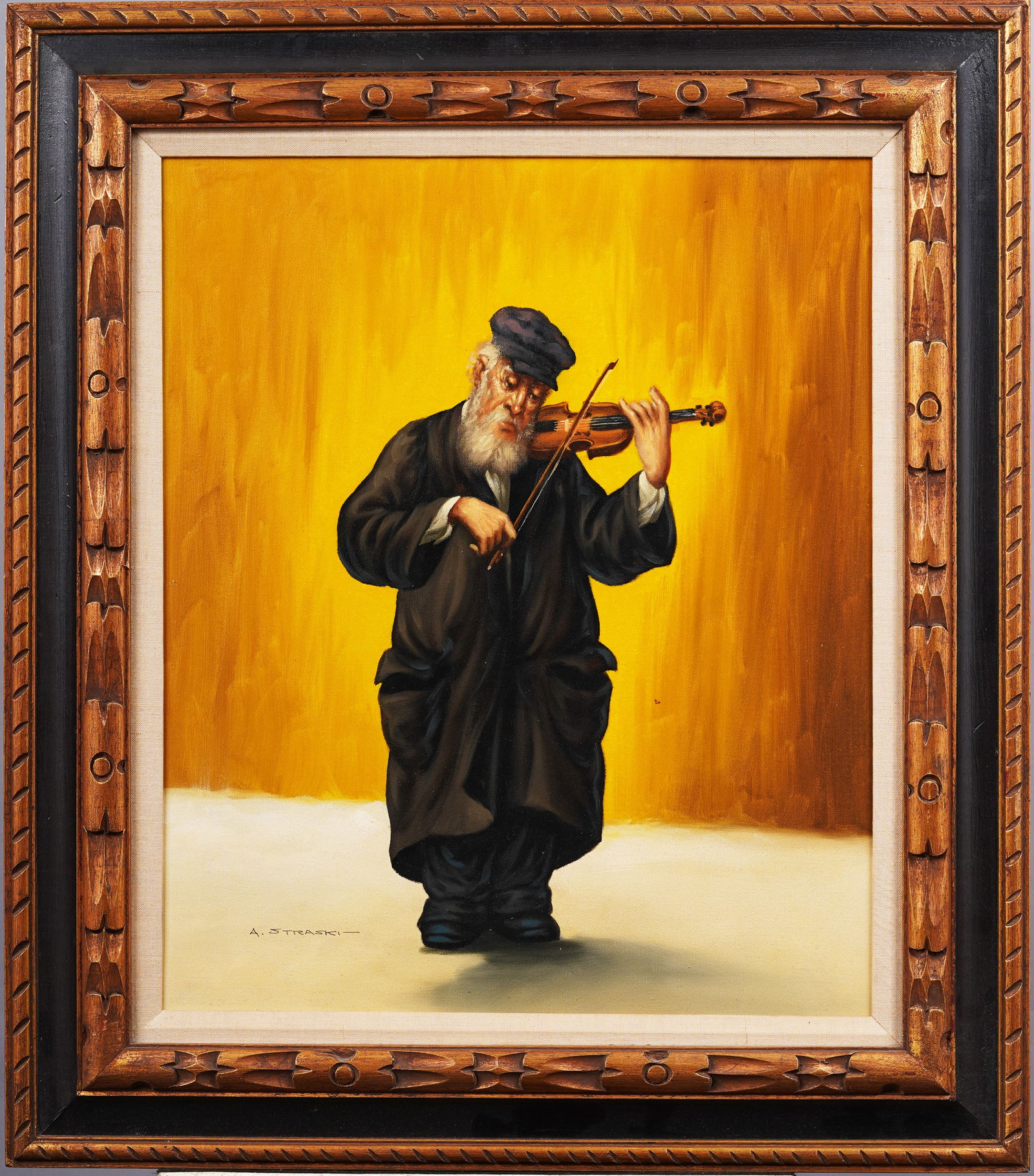 Abraham Straski (1903 - 1987) Antique Signed Polish Realist Jewish Violin Player Framed Oil Painting (1 of 5)