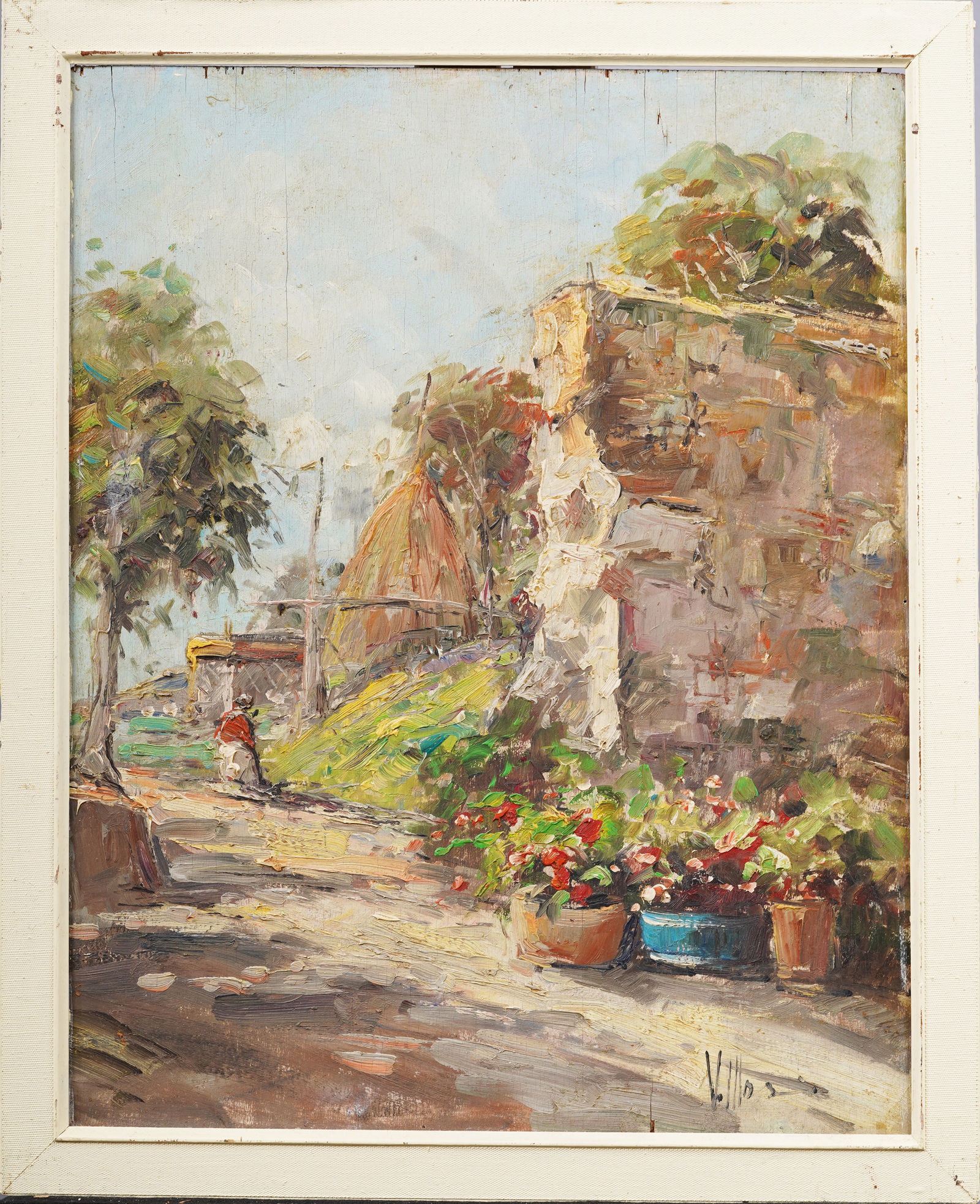 Antique European Impressionist Flower Landscape Framed Signed Oil Painting (1 of 6)