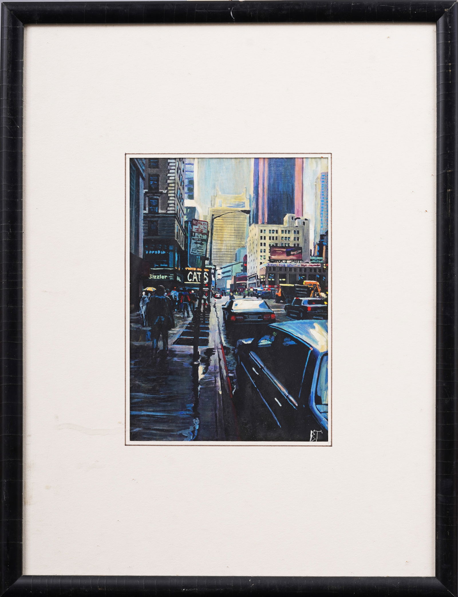 Monogrammed American School Contemporary New York City Street Scene Broadway Theatre Painting (1 of 6)