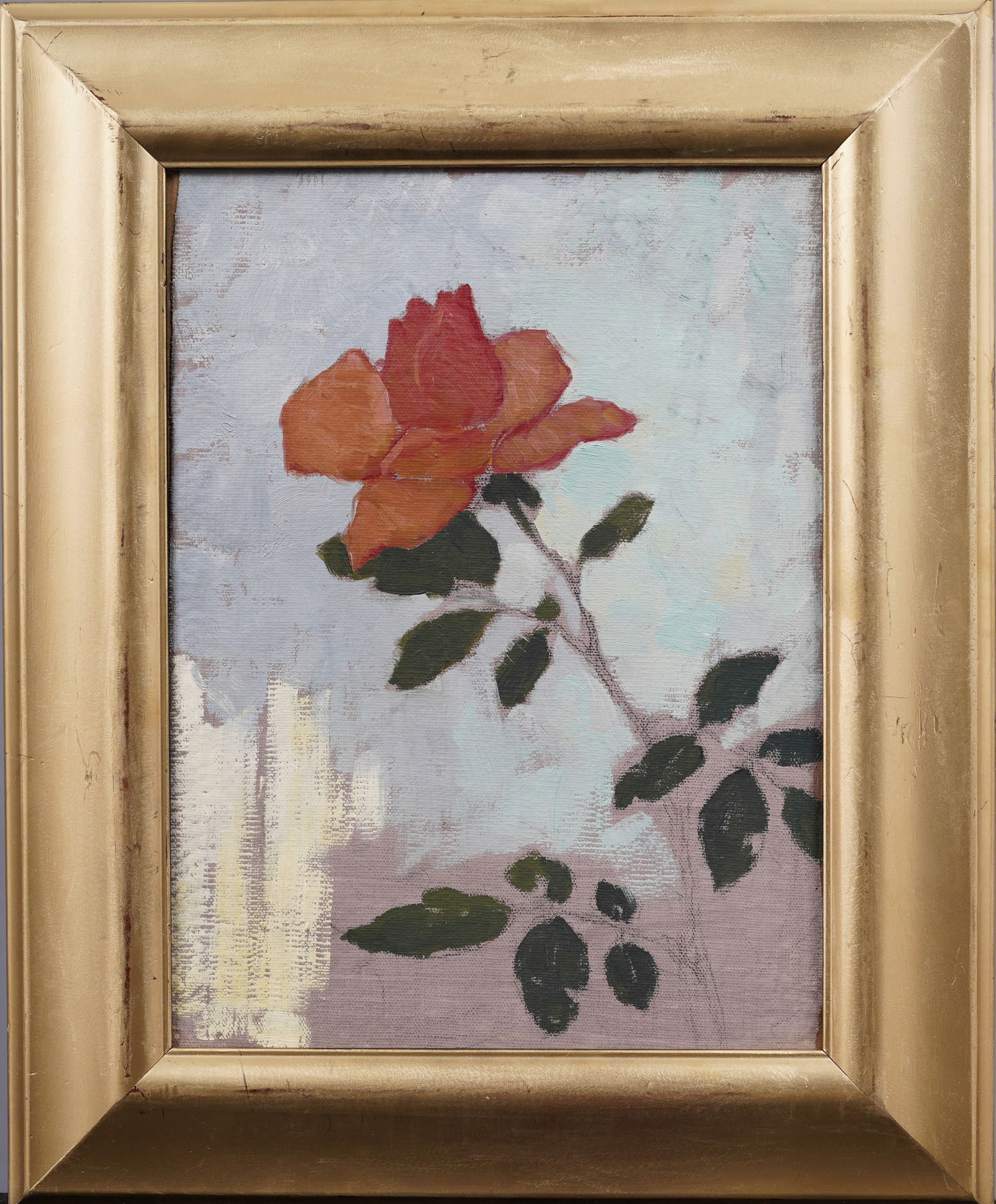 Single Rose Antique American School Impressionist Flower Still Life Framed Oil Painting (1 of 5)
