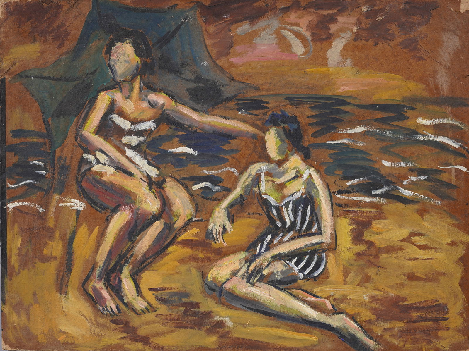 Antique American Impressionist Beach Scene Early 1900s Original Oil Painting (1 of 3)