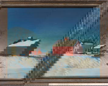 Dale William Nichols (1904 - 1995) Vintage American Modernist Winter Landscape Framed Original Print (1 of 5)