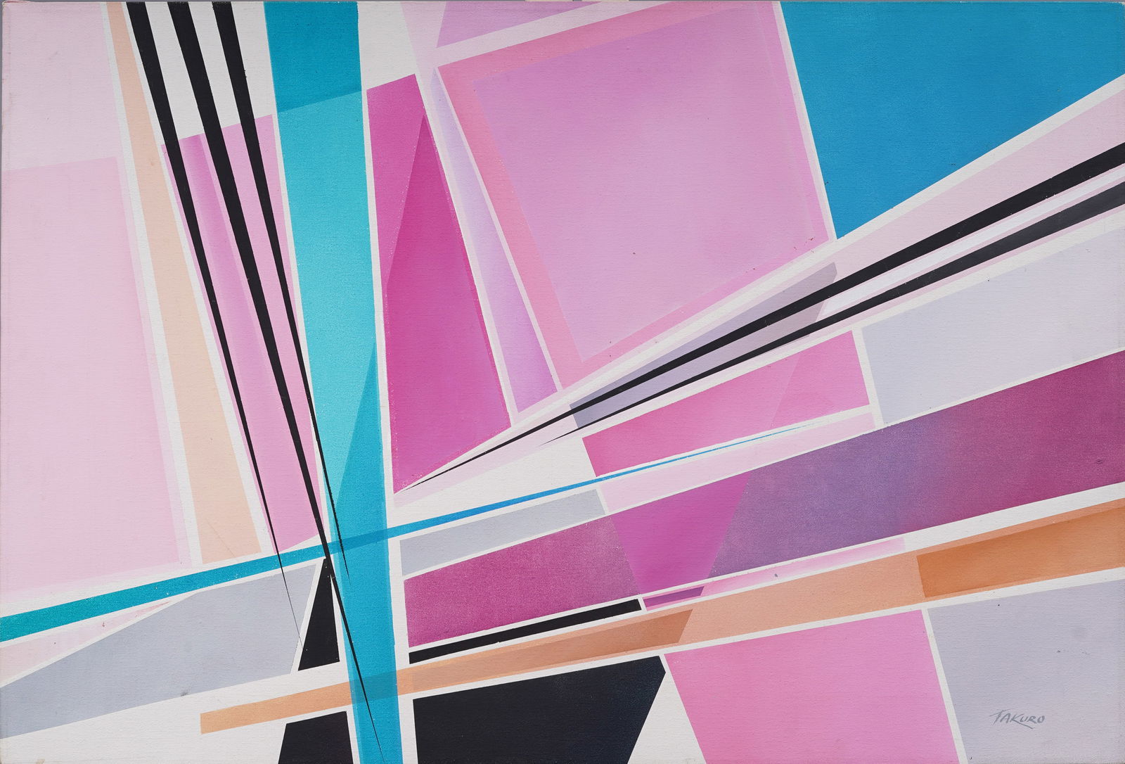 Antique Japanese American Mid Century Modern Abstract Geometric Hard Edge Original Oil Painting (1 of 6)