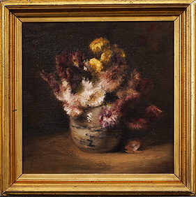 Antique American School Impressionist Flower Still Life Framed 19th Century Original Oil Painting First Image