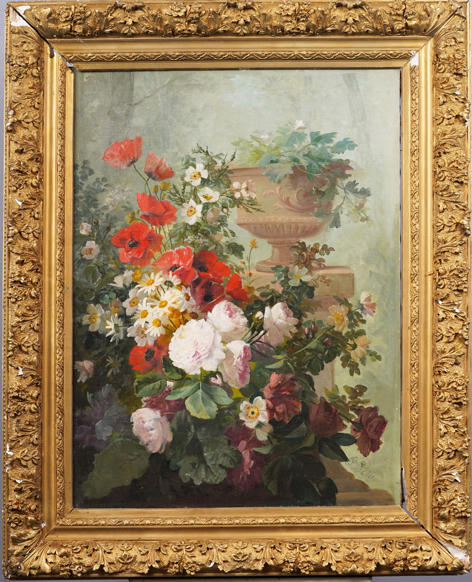 Large Amazing Antique Signed European Impressionist Flower Still Life Barbizon Frame Oil Painting (1 of 6)