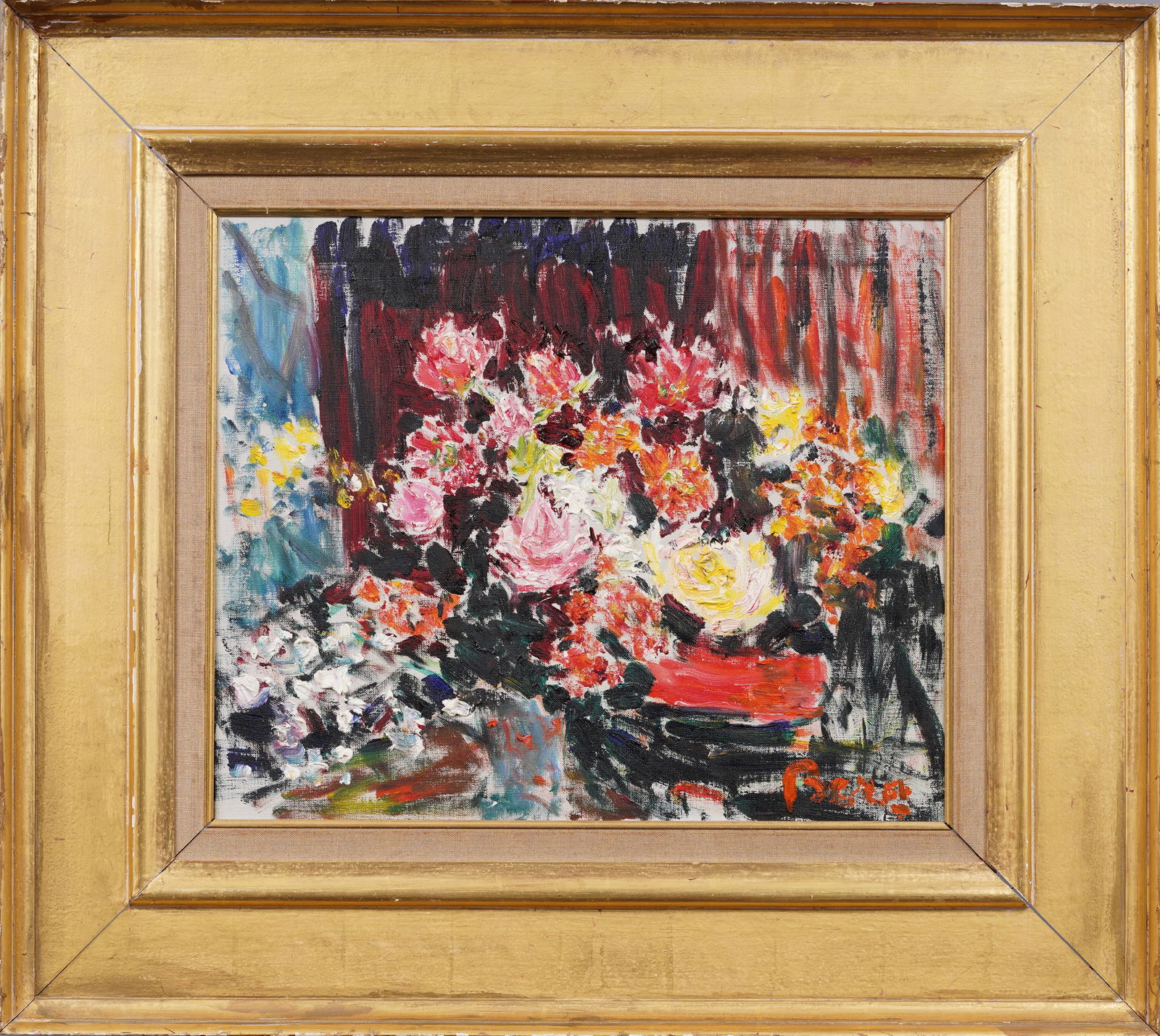 Dimitri Berea (1908 - 1975)  Antique French American Modernist Large Flower Still Life Oil Painting (1 of 6)