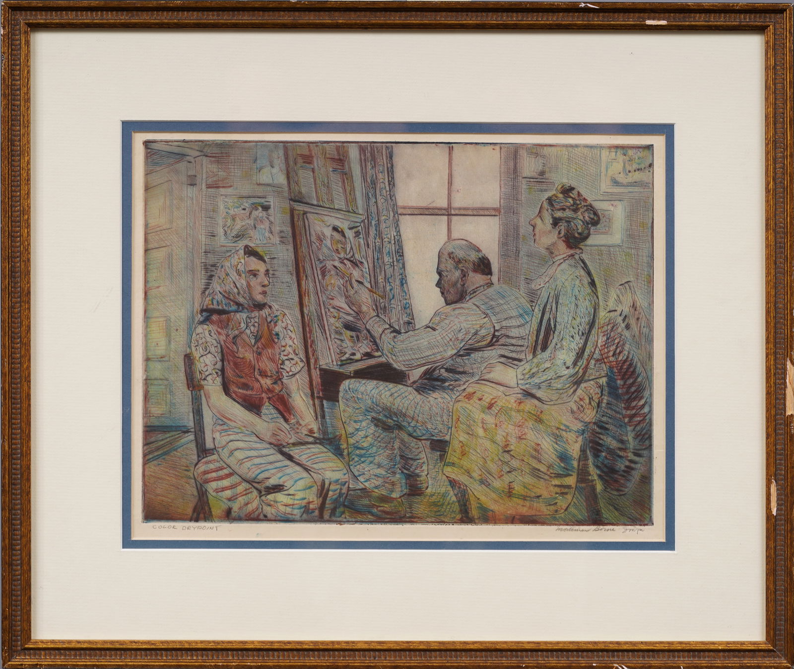 Mortimer Borne (1902-1987) Antique American Modernist Drypoint Etching Artist Studio Scene (1 of 8)