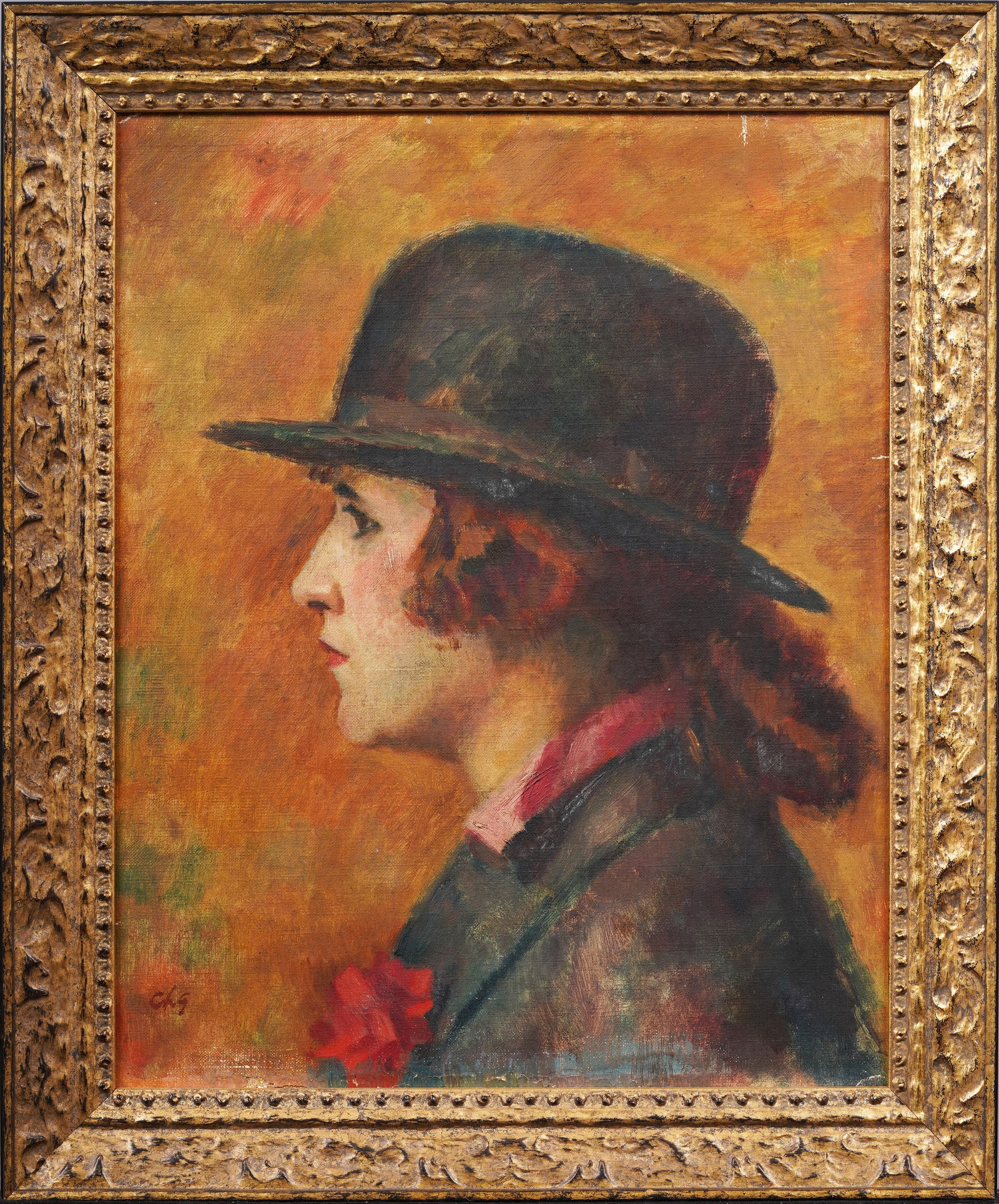 Charles Garland Antique English Fashionable Young Woman Portrait with Top Hat Framed Oil Paintng (1 of 6)