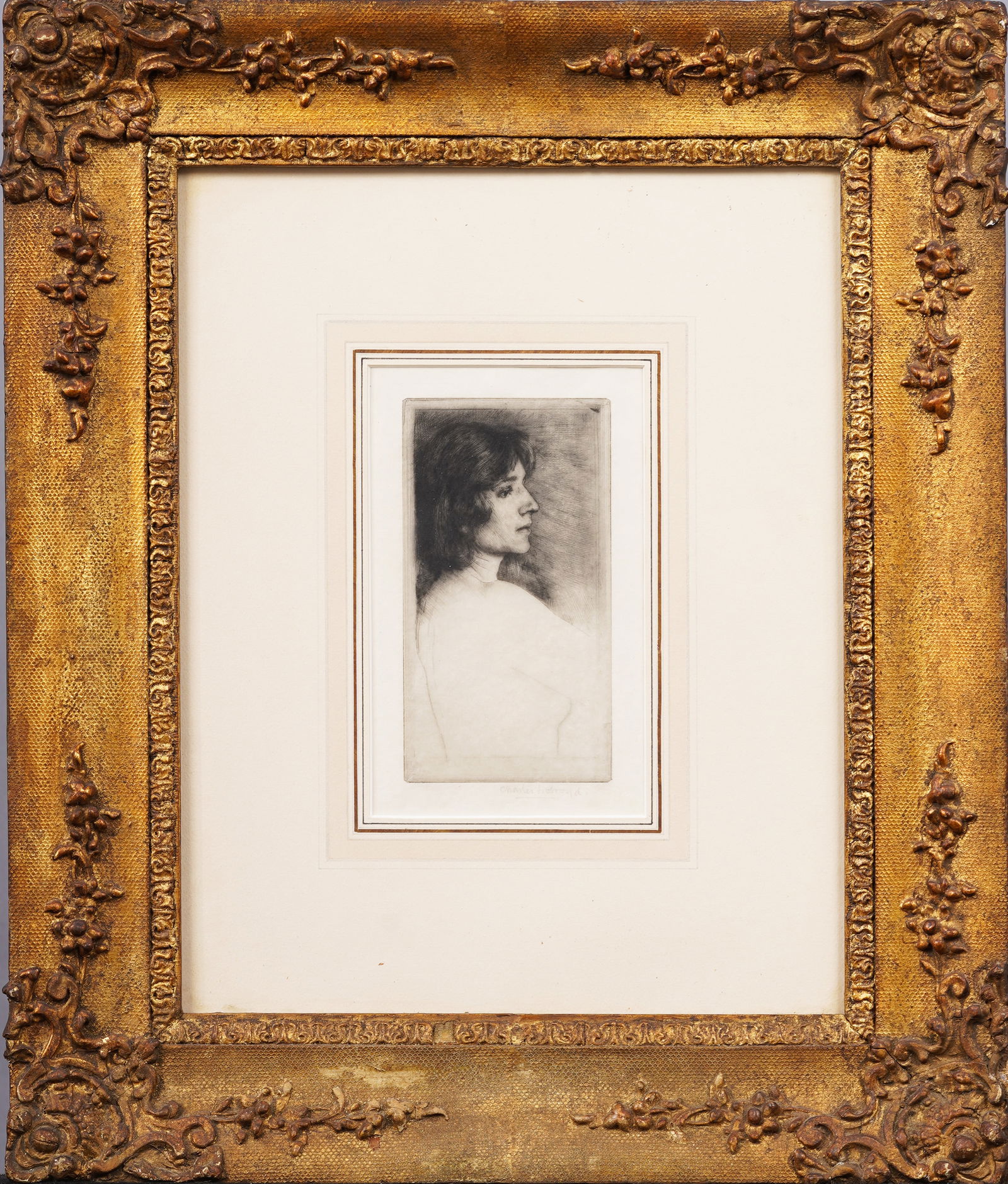 Sir Charles Holroyd (1861 - 1917) Antique Signed English Portrait Etching Heydenryk Giltwood Frame (1 of 7)