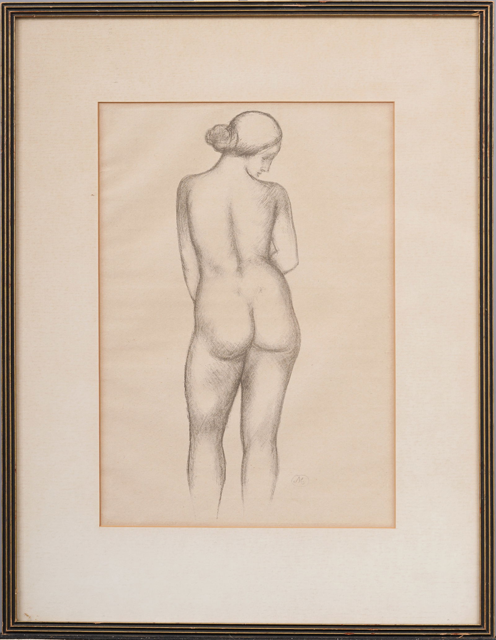 Aristide Maillol (1861 - 1944) Antique French Nude Lithograph Provenance from Glass Gallery NYC: Antique french nude woman lithograph by Aristide Maillol (1861 - 1944). Framed. Measuring 17 by 22 inches overall and 10 by 14.5 painting alone. Please see all images for condition. Size is measured a