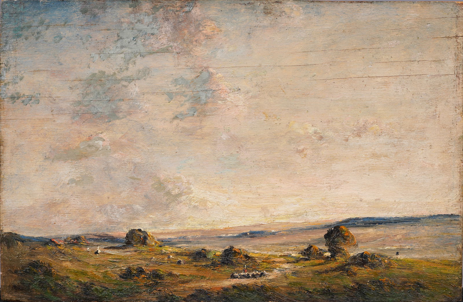 Antique European Impressionist Sunset Landscape Sheep Grazing 19th Century Oil Painting (1 of 5)