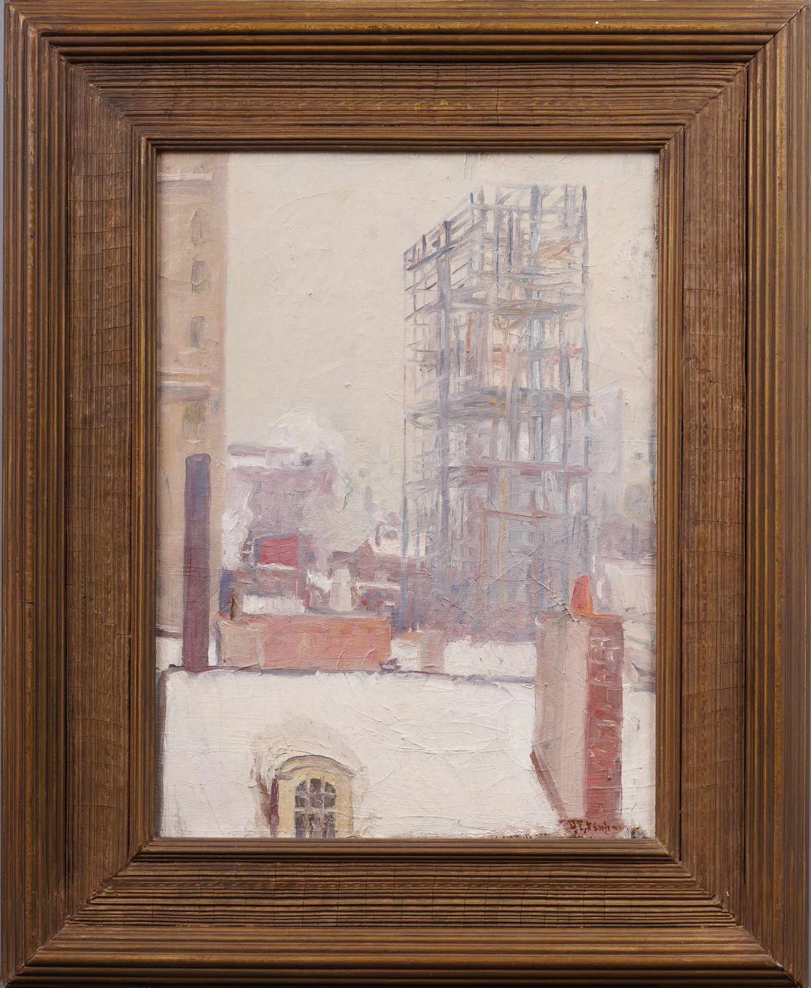 Antique American Impressionist Winter New York Cityscape Oil Painting Newcomb Macklin Whistler Frame (1 of 6)
