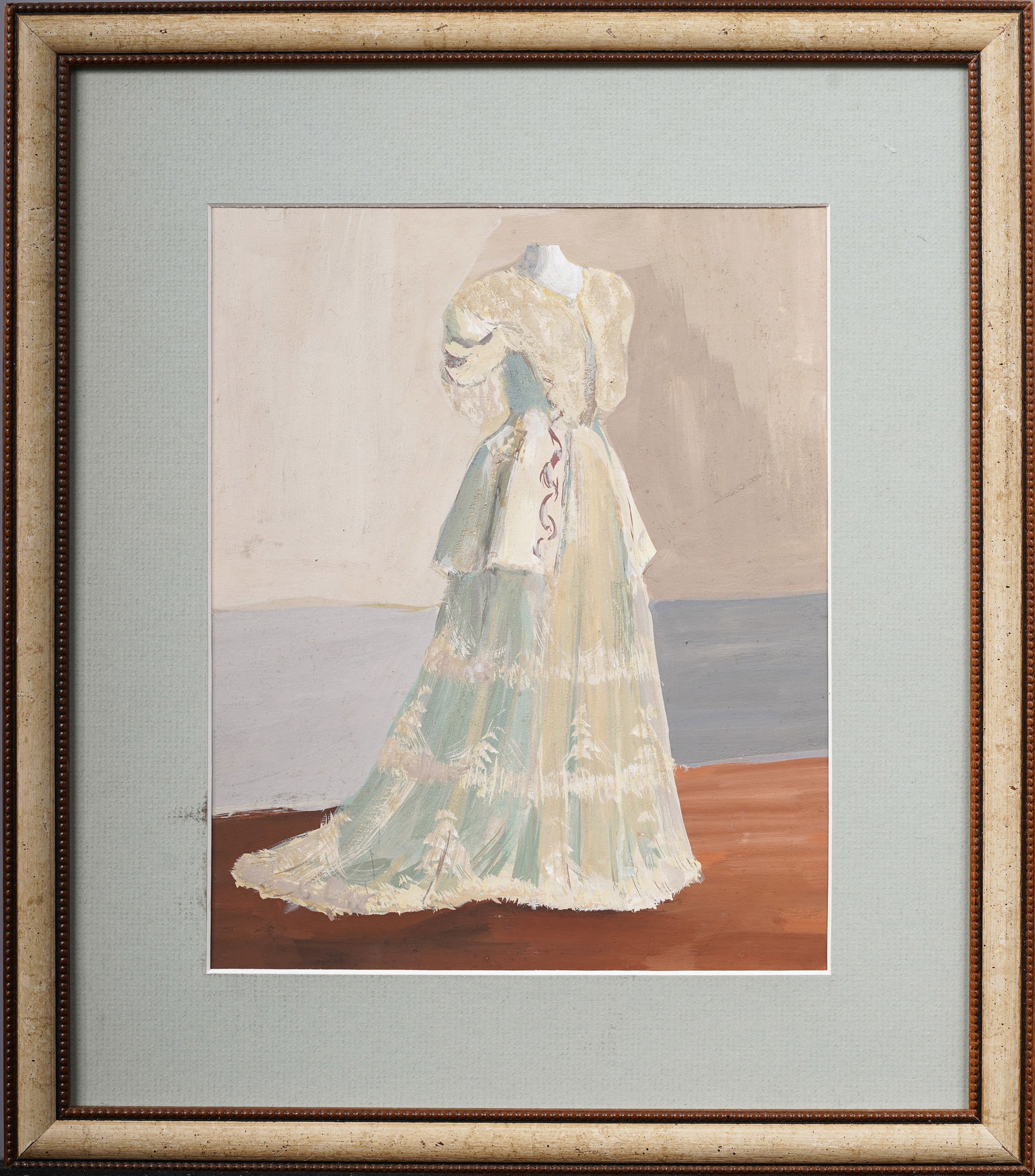 Antique American or European School Fashion Study Dress Sketch Original Painting (1 of 5)