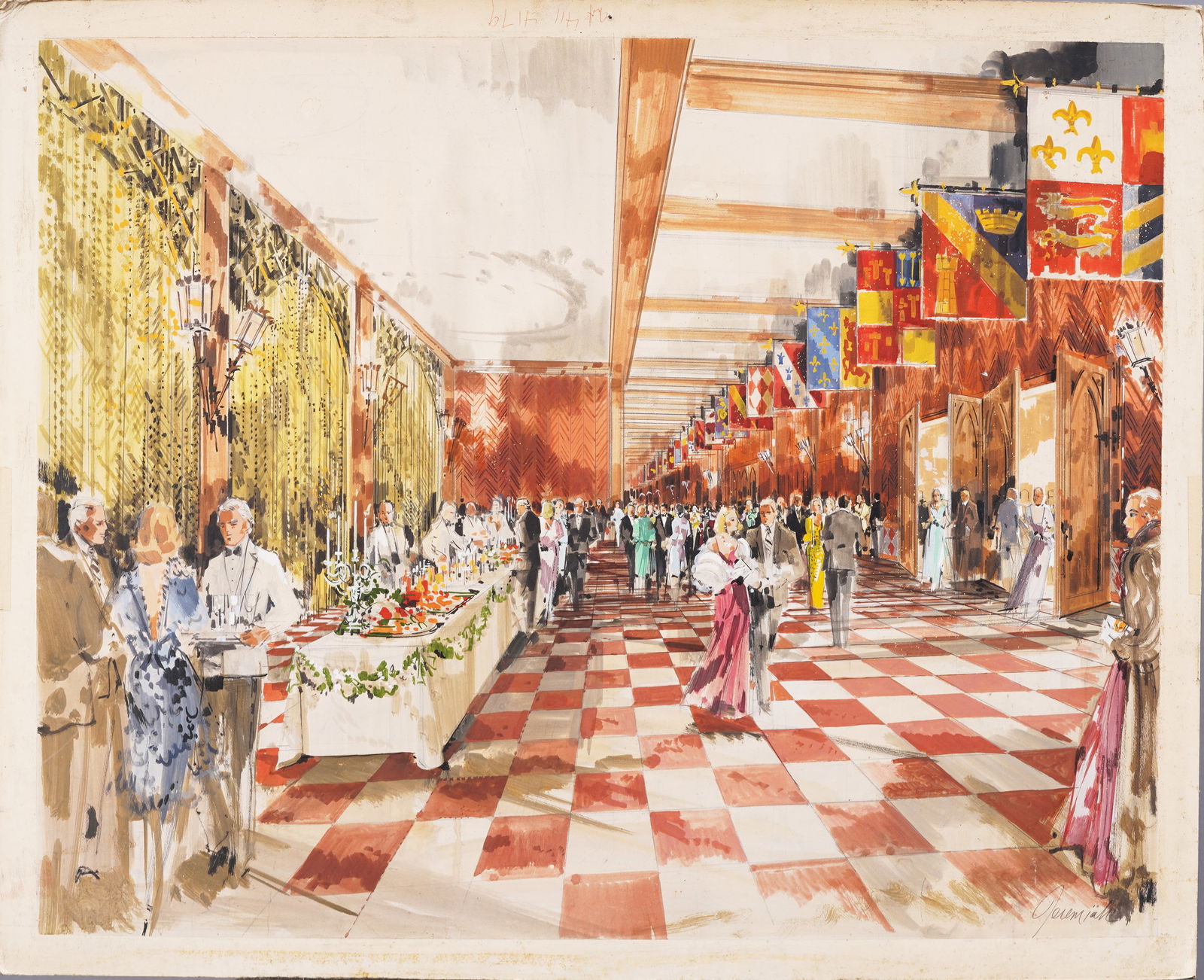Jeremiah Goodman 1922-2017 Antique American School Restaurant Interior Signed Original Painting (1 of 6)