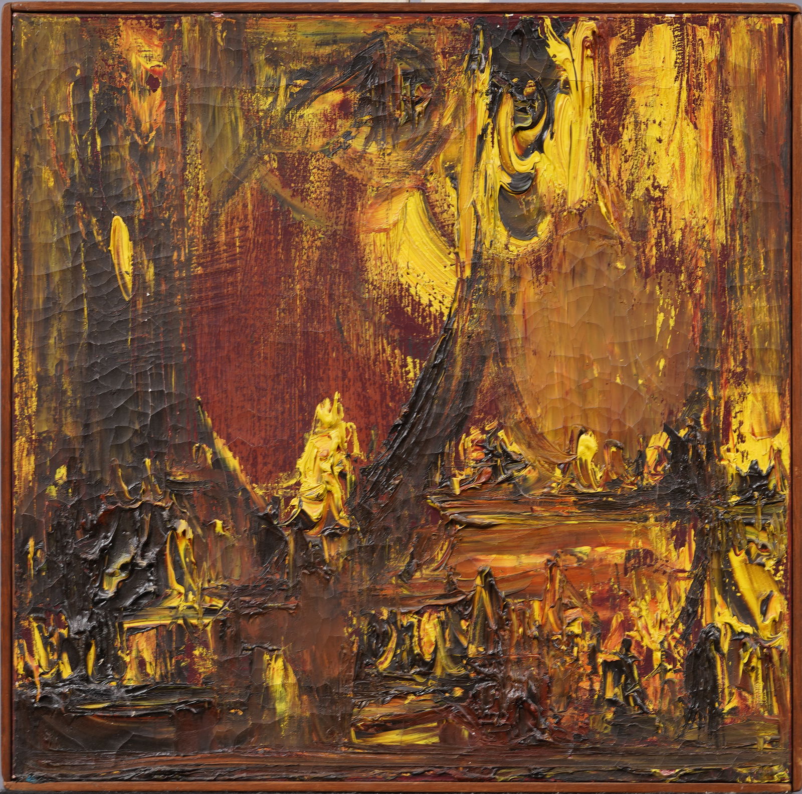 Joachim Probst (1913 - 1980) Antique American Abstract Expressionist Thick Impasto Oil Painting: Antique American abstract oil painting by Joachim Probst (1913 - 1980). Oil on canvas. Signed. Framed. Measuring 18 by 18 inches overall and 17 by 17 painting alone. Please see all images for conditio