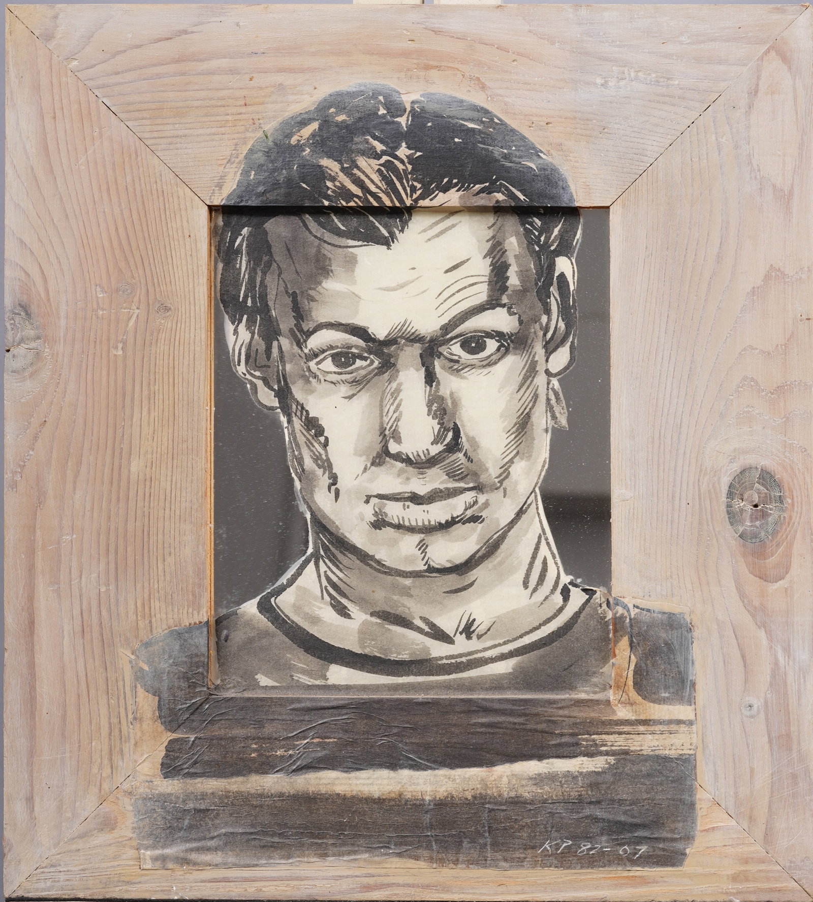 Kenneth Polinskie (B.1952) Vintage American Modernist Young Male Portrait Original Painting: Vintage American modernist portrait painting by Kenneth Polinskie (Born 1952). Gouache and oil on panel. Signed. Measuring 18 by 20 inches overall and 16 by 18 painting alone. Please see all images fo