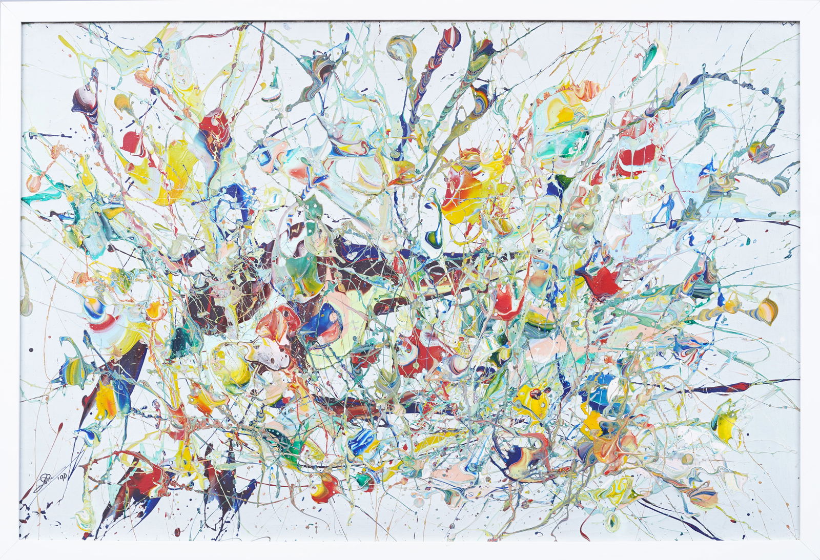 LARGE Signed Vintage 1990 Modernist Framed Abstract Expressionist Action Splatter Oil Painting (1 of 5)