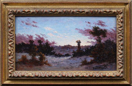 Theodore Saulgeat Antique French Impressionist  Barbizon School Framed Forest Landscape Painting