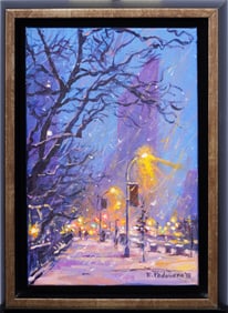 Robert Padovano Framed Contemporary New York Cityscape Winter Impressionist Oil Painting