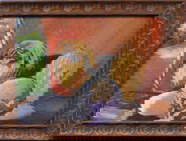 Antique American Impressionist Pekingese Dog Portrait Signed Original Framed Oil Painting