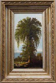 Antique American 19th Century Hudson River School Framed Landscape Oil Painting