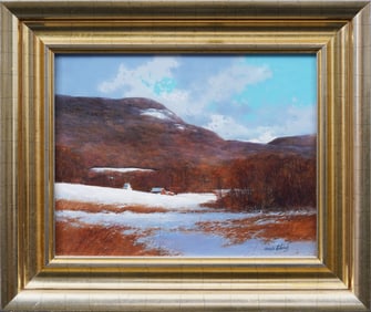 Gerald L. Lubeck (B.1942) Antique American Realist Vermont Winter Landscape Framed Oil Painting