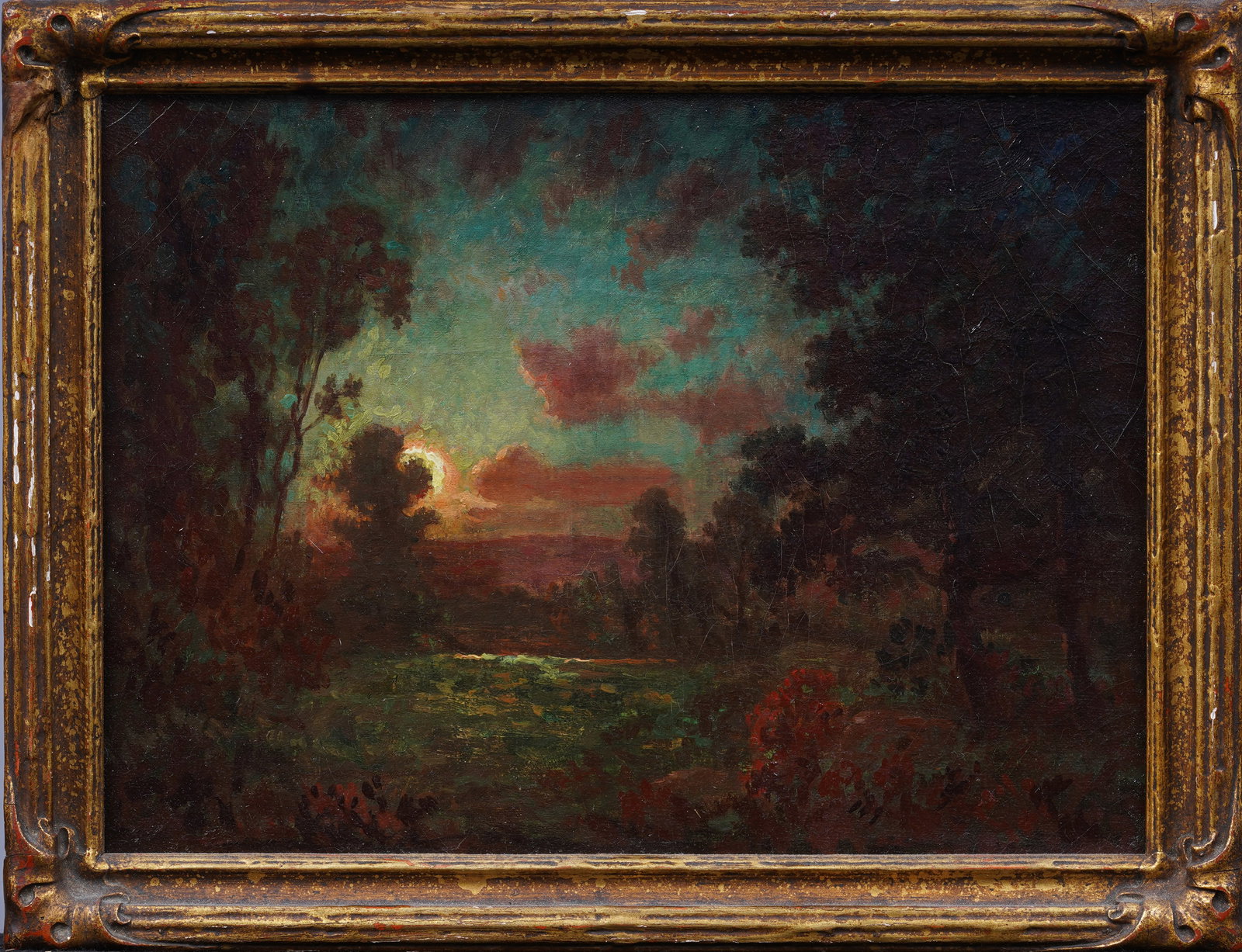 Important 19th Century American School Moonlit Luminous Landscape Framed Oil Painting (1 of 5)