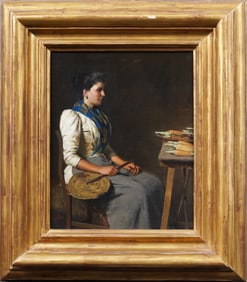 Museum Quality Signed 19th Century Interior Scene Woman Portrait Oil Painting Eli Wilner Frame