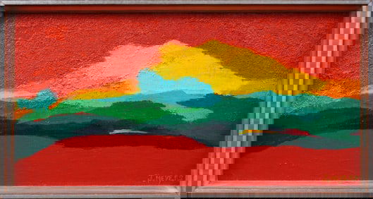 Antique American School Abstract Expressionist Framed and Signed Original Oil Painting