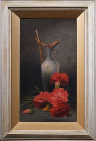 Antique American 19th Century Flower Still Life Framed Original Oil Painting