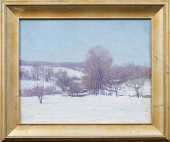 Antique American School Snowy Winter Pennsylvania Landscape Oil Painting Estate of Edward Redfield
