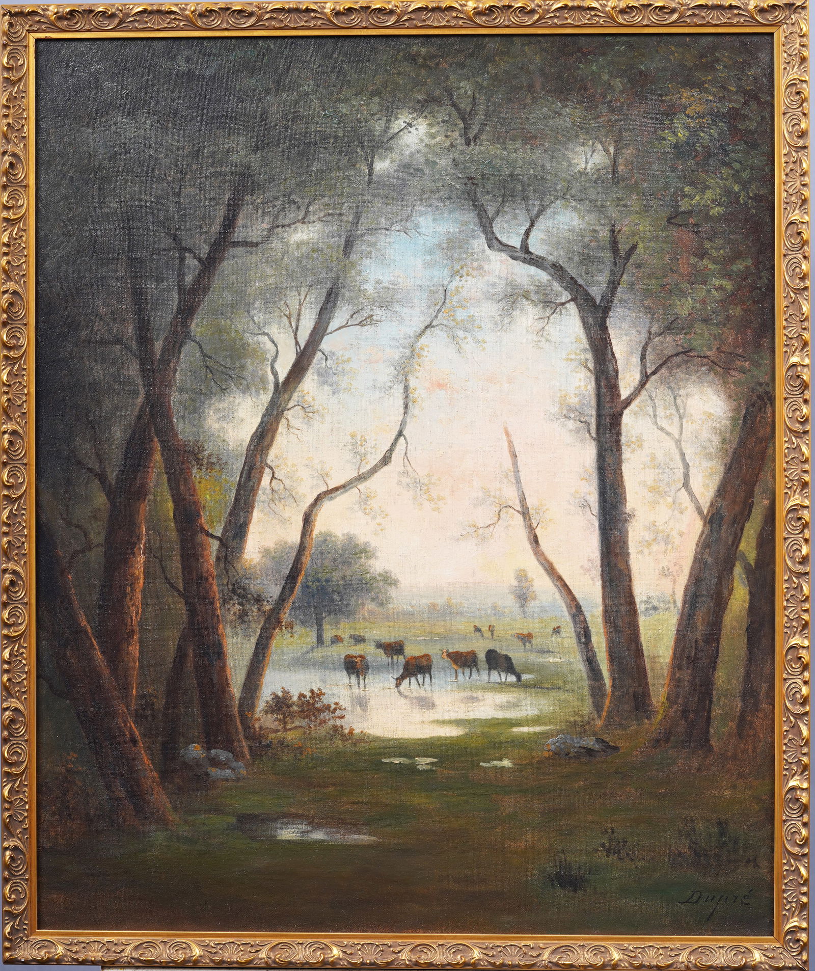 Signed Dupre French Barbizon School Antique Impressionist Cow Landscape Framed Oil Painting (1 of 6)