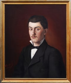 Signed 1880 Handsome Young Man Portrait Framed Antique Original Oil Painting