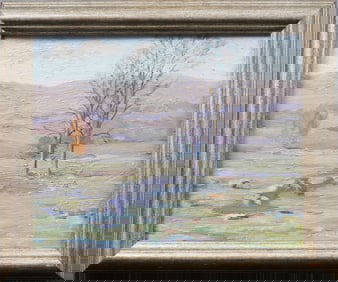 Antique American Impressionist Fall Landscape Framed Original Oil Painting