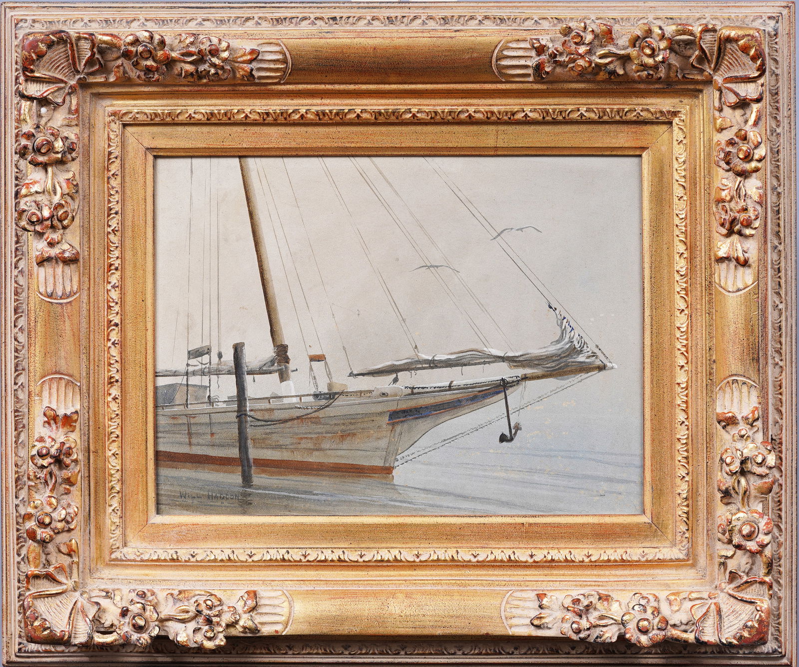 Will Haddon Signed Antique American Impressionist Chesapeake Bay Sailboat Seascape Oil Painting (1 of 8)