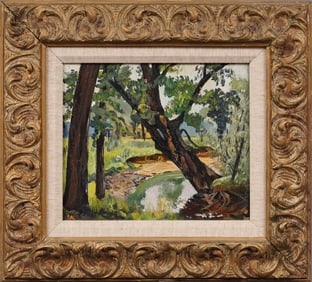 Hayley Lever (1876 - 1958) Antique American Modernist Signed Landscape Framed Original Oil Painting