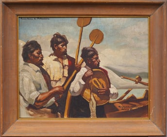 Reynaldo Torres  Antique Mexican Modernist Social Realist Sailor Portrait Framed Oil Painting