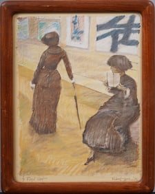 Vintage Signed American School Modernist Franz Kline Museum Interior Scene Original Painting