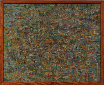 Superb Antique American Abstract Expressionist Mid Century Modern Action Original Oil Painting