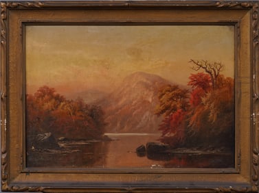 Antique American Hudson River School Fall Impressionist Nicely Framed Landscape Oil Painting