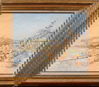 Impressive European Impressionist Coastal Beach Scene Large Framed Oil Painting