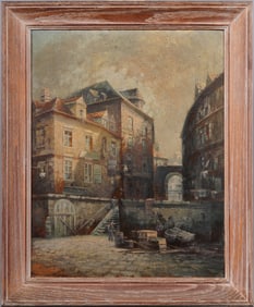 Impressive European Impressionist Town Square Cityscape Framed Super Detailed Oil Painting