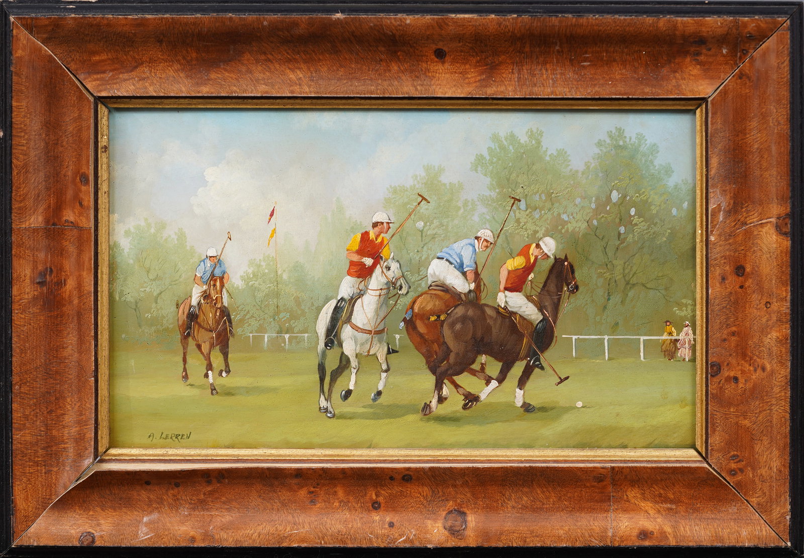 Antique American Impressionist Polo Match Horse Portrait Signed Landscape Original Oil Painting (1 of 6)