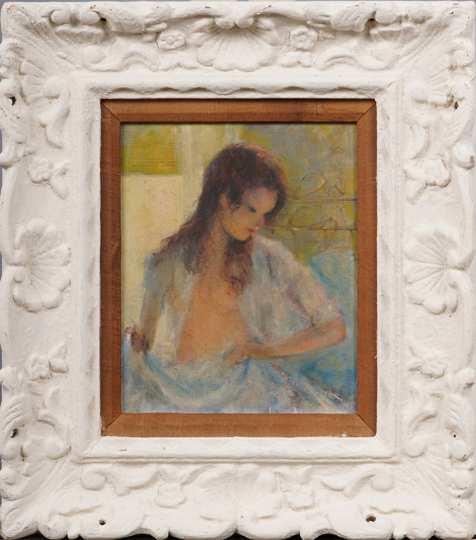 Antique Nicely Framed Impressionist Young Girl Portrait Paris School Oil Painting: Antique American or French portrait oil painting. Oil on board. Framed. Measuring 15 by 17 inches overall and 8 by 10 painting alone. Please see all images for condition. Size is measured and written 