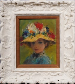 Antique Nicely Framed Impressionist Young Girl Portrait Paris School Oil Painting