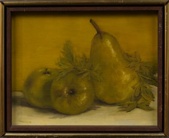 Antique American Modernist Pear Still Life Framed and Signed Original Oil Painting