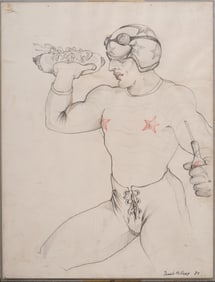 Signed 1980 Donald Millsap Male Nude Erotic "Super Hot Dog" Modernist Portrait