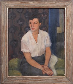 Antique American Impressionist Large Signed Woman Portrait Double Sided Original Oil Painting