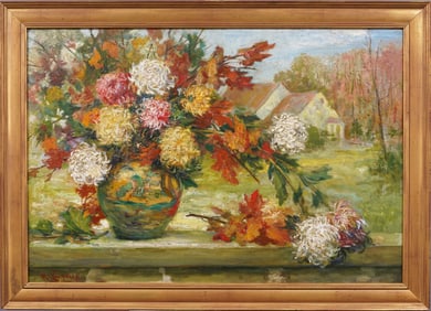 Richard Creifelds (1853-1939) Antique American Large Impressionist Fall Flower Still Life Painting
