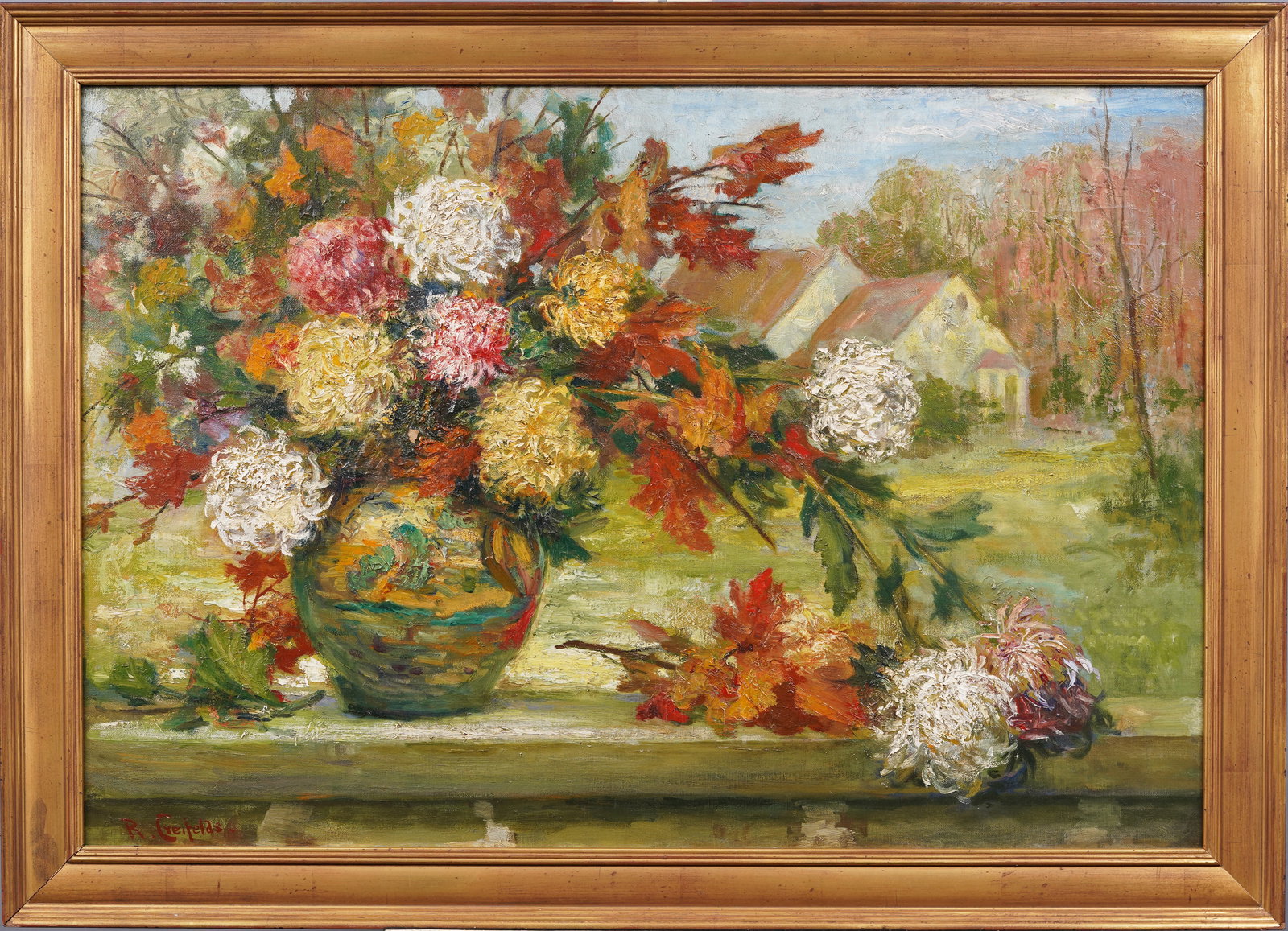 Richard Creifelds (1853-1939) Antique American Large Impressionist Fall Flower Still Life Painting (1 of 6)